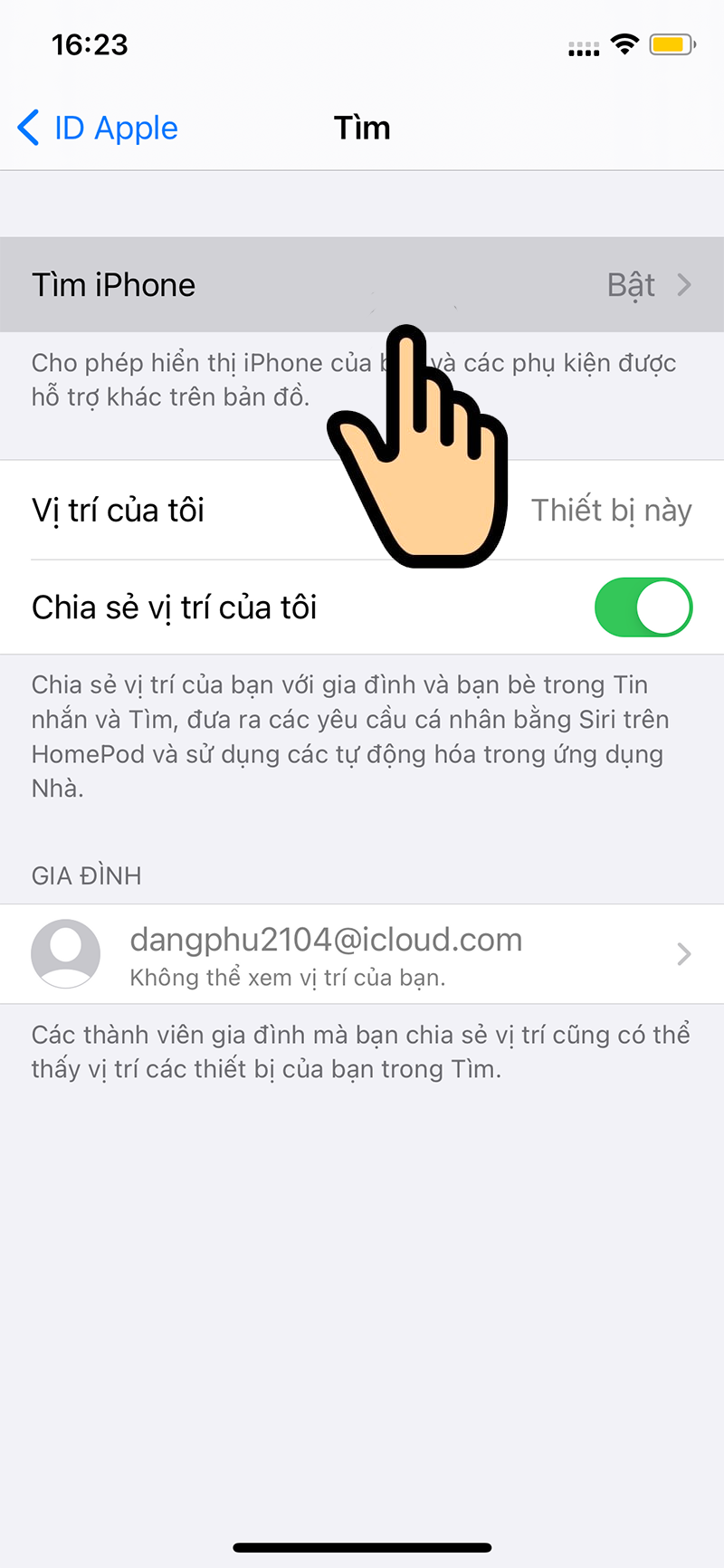 Chọn mục Tìm iPhone