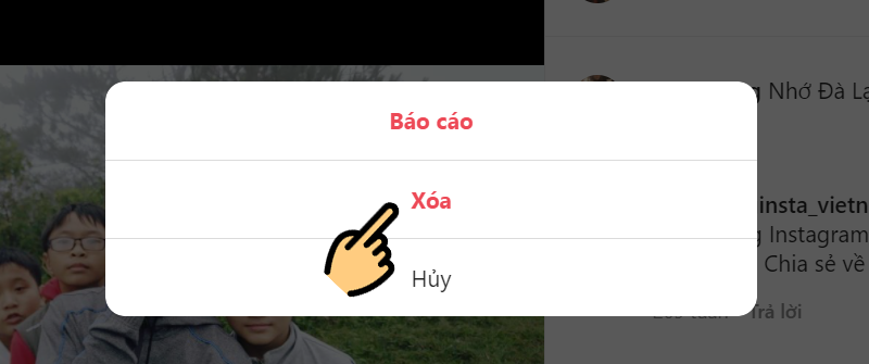 Nhấn Xoá là bạn đã xoá bình luận Instagram