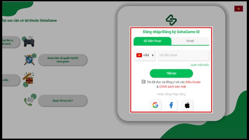 Bước 4:&nbsp;Đăng nhập t&agrave;i khoản của bạn bằng Số điện thoại, Email, Facebook hoặc Apple ID > Sau khi đăng nhập xong bạn sẽ được chuyển về trang nạp Sohacoin.