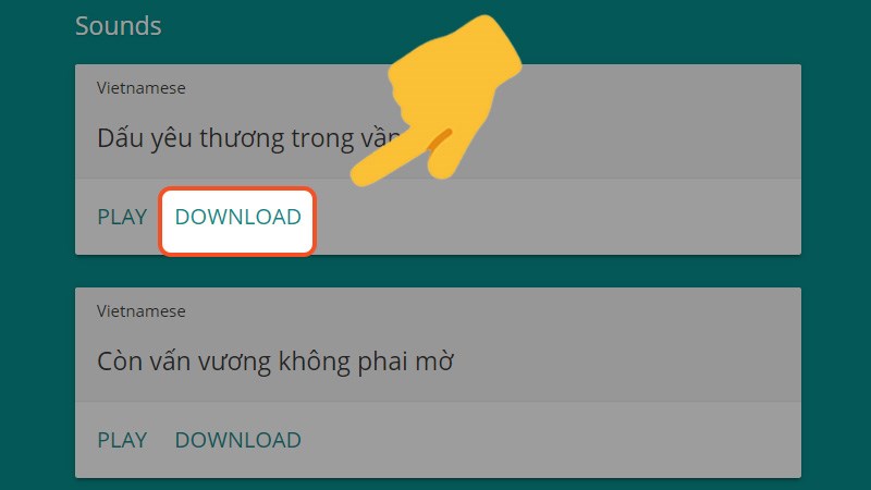 Kéo xuống bạn sẽ thấy các file âm thanh. Chọn Download để tải về.