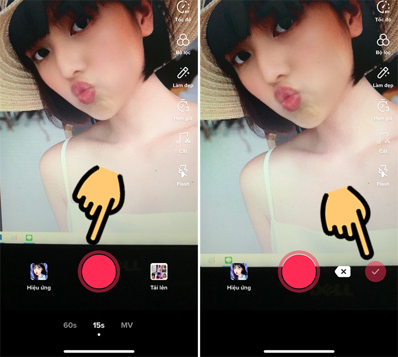 Nhấn n&uacute;t tr&ograve;n đỏ v&agrave; nhấn dấu tick đỏ