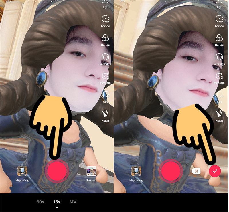 Nhấn n&uacute;t tr&ograve;n đỏ v&agrave; nhấn dấu tick đỏ