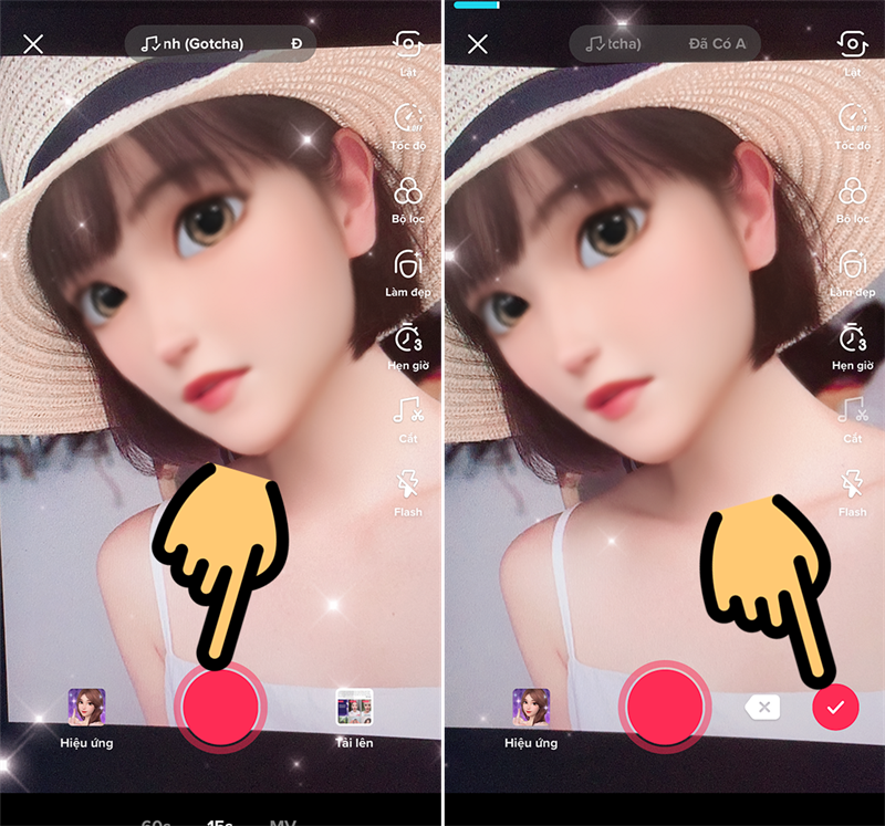 Nhấn nút tròn đỏ và nhấn dấu tick đỏ Nhấn nút tròn đỏ và nhấn dấu tick đỏ