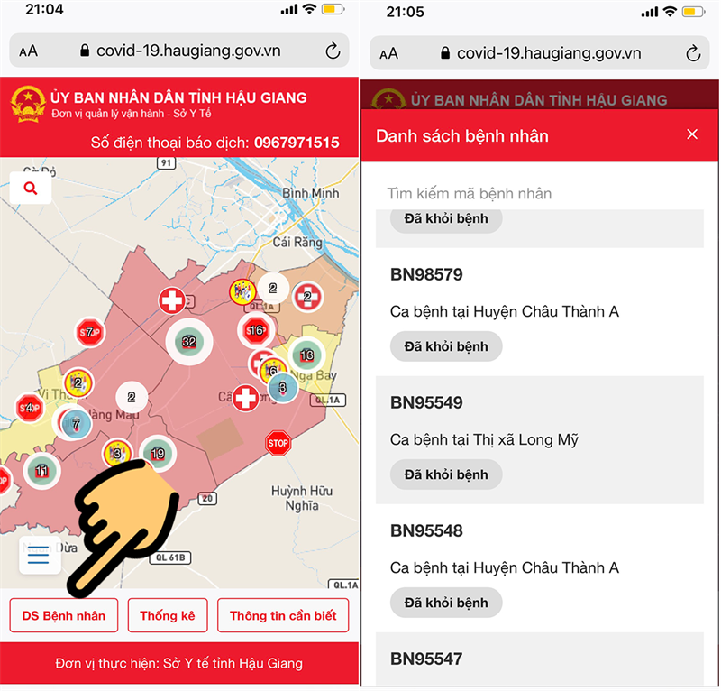DS bệnh nh&acirc;n để xem chi tiết trường hợp ca dương t&iacute;nh