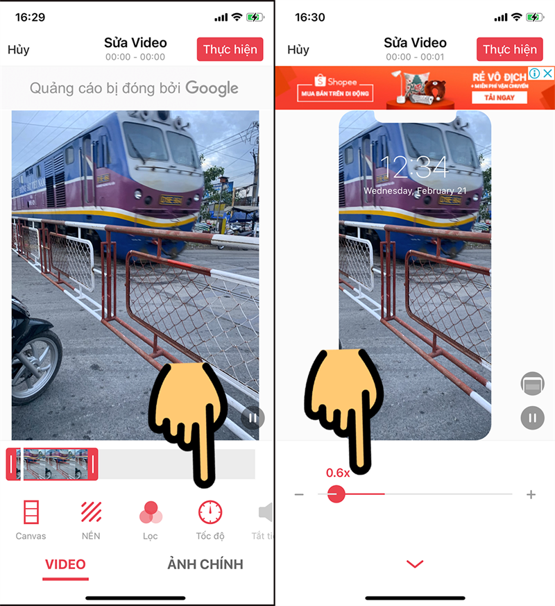 Chọn mục Tốc độ để điều chỉnh thời gian chuyển động