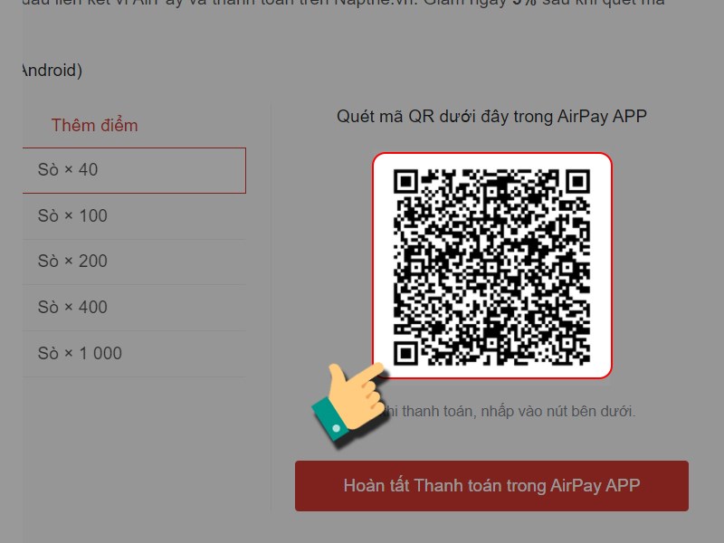 Quét mã QR để thanh toán