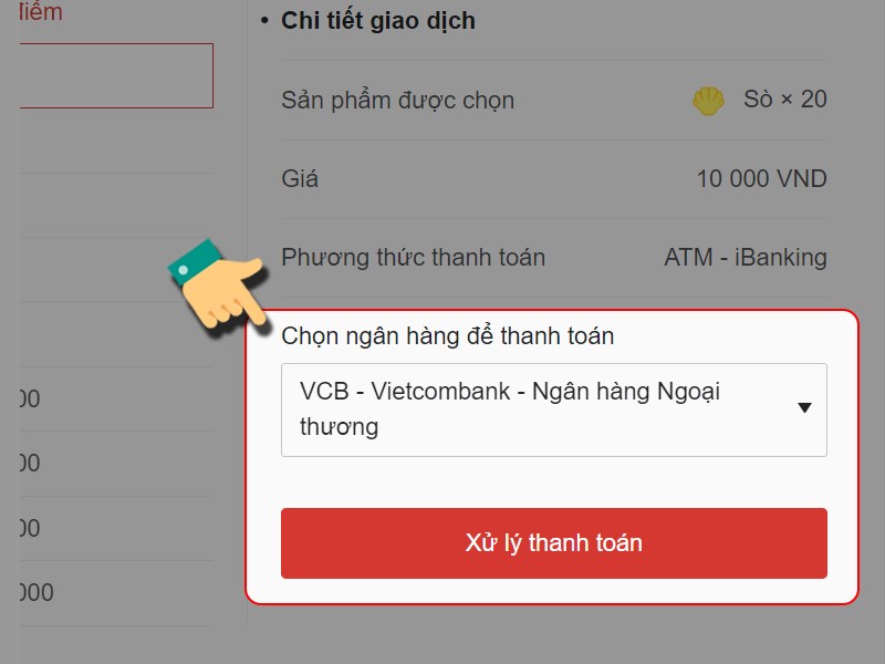 Chọn ngân hàng và xác nhận thanh toán