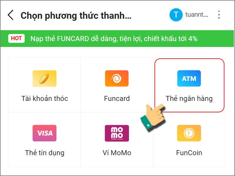 Phương thức thanh to&aacute;n ATM