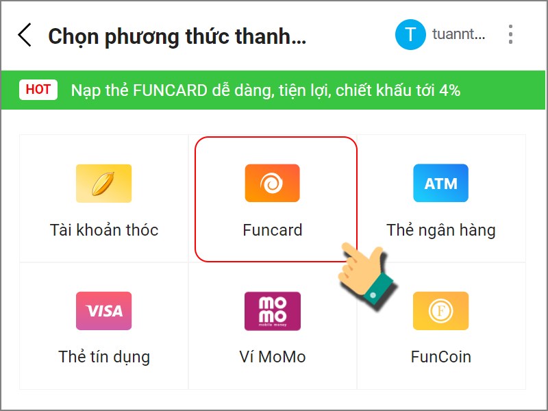 Phương thức thanh to&aacute;n l&agrave; Funcard