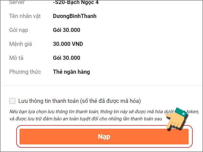 Nhấn v&agrave;o Nạp