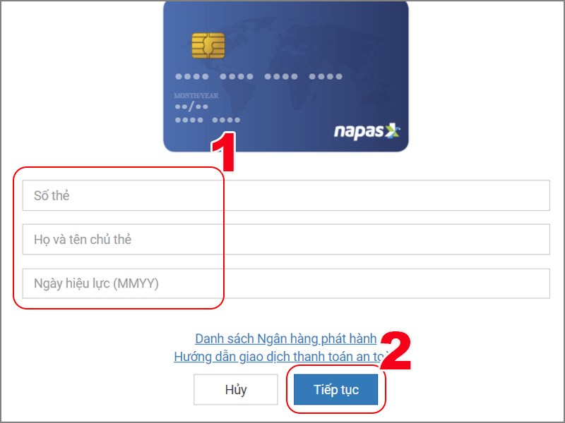 Nhập th&ocirc;ng tin thẻ ATM để thanh to&aacute;n