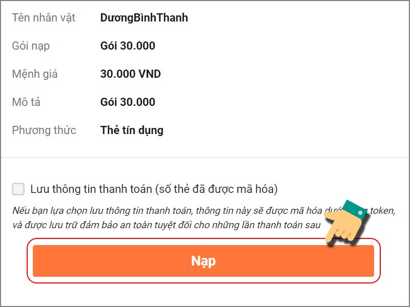 Nhấn v&agrave;o Nạp