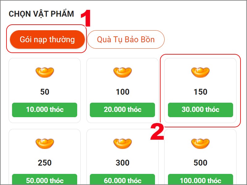 Chọn g&oacute;i muốn nạp