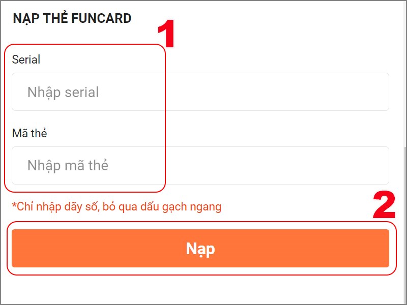 Nhập số serial, m&atilde; thẻ