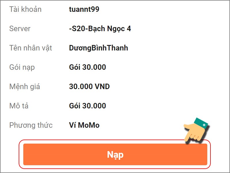 Nhấn v&agrave;o nạp