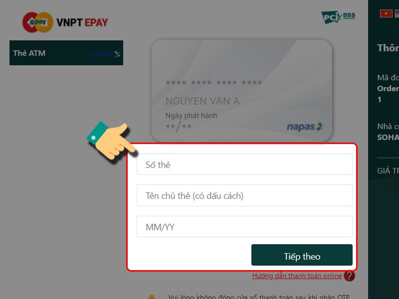 Nhập thông tin thẻ để thanh toán
