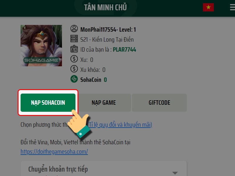 Chọn Nạp SohaCoin