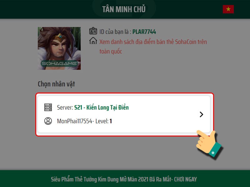 Chọn server và nhân vật