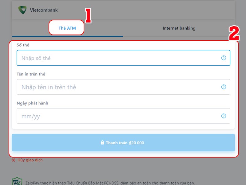 Nhập thông tin thẻ để thanh toán