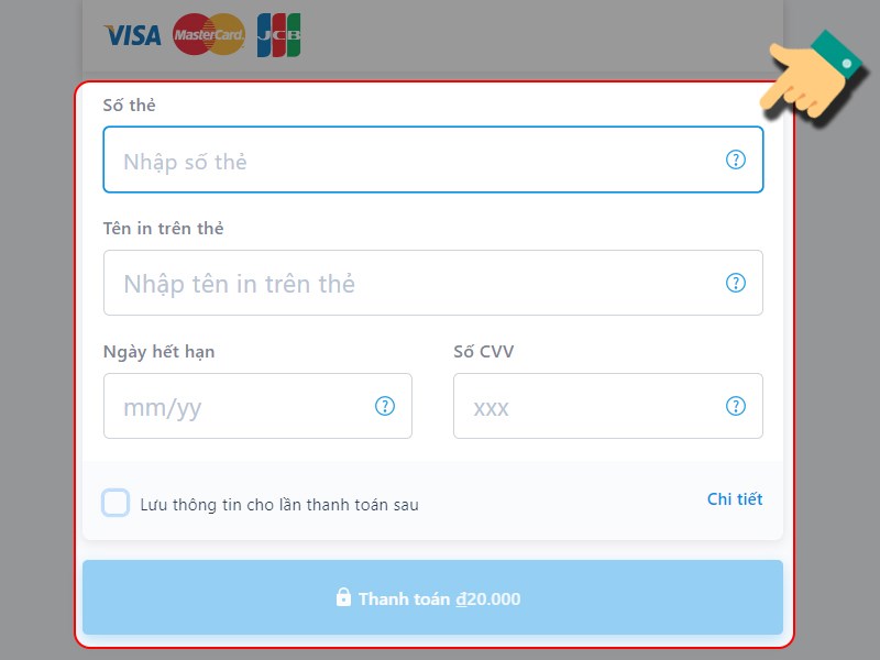 Nhập thông tin thẻ để thanh toán