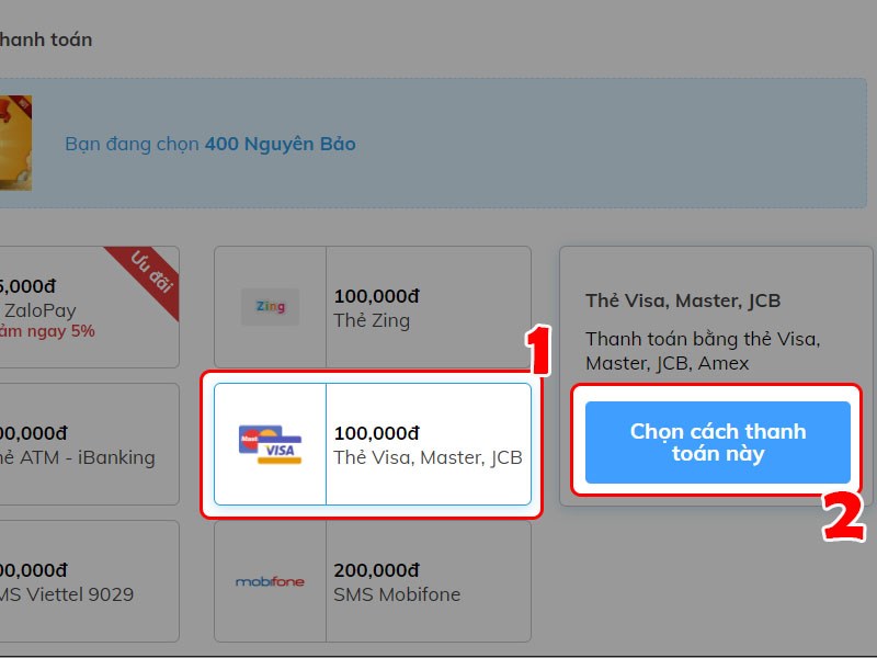 Chọn phương thức thanh toán