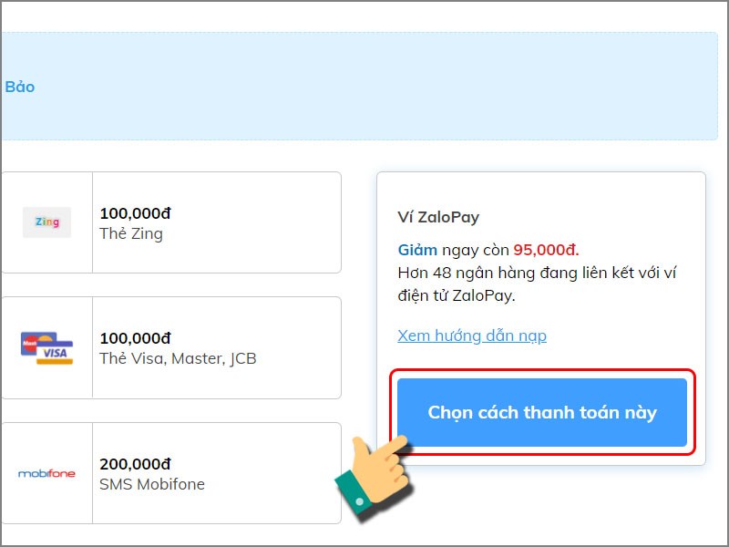 Chọn cách thanh toán này