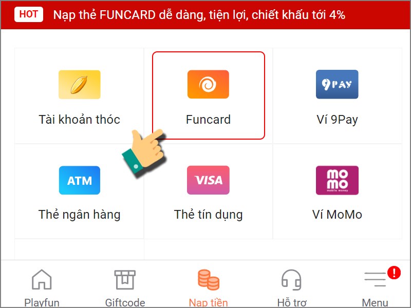 Phương thức thanh toán là Funcard