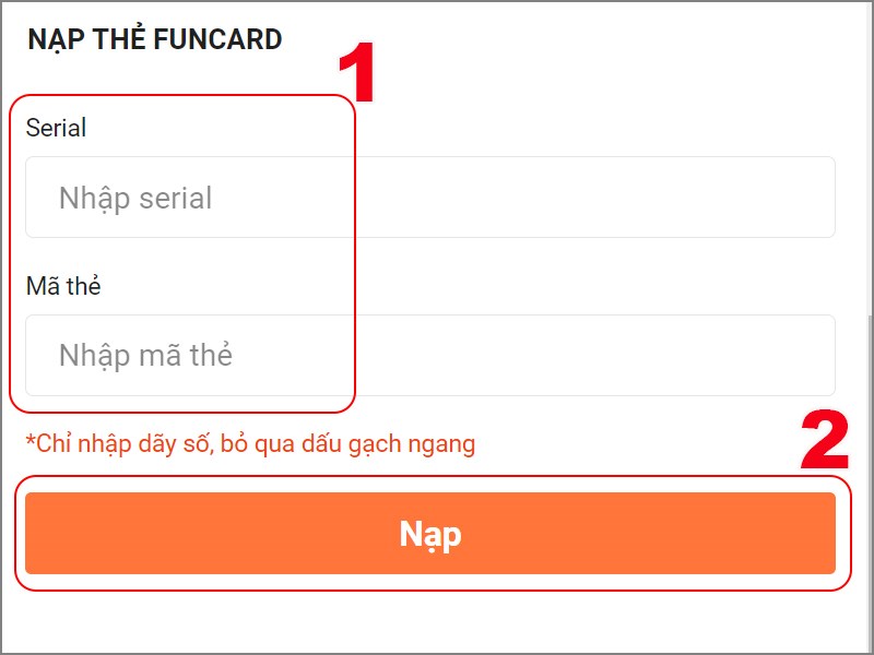 Nhập số serial, mã thẻ