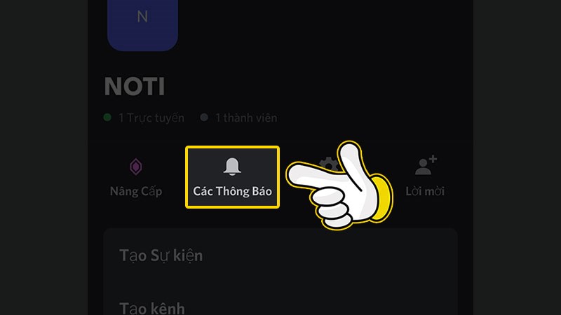 Bấm vào Các thông báo