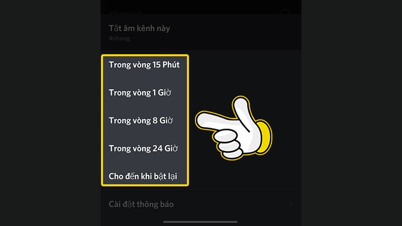 Chọn thời gian tắt thông báo