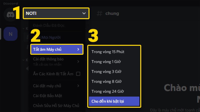 Tắt thông báo tin nhắn máy chủ