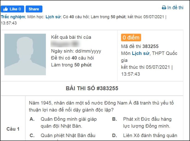 Xem kết quả thi của bạn