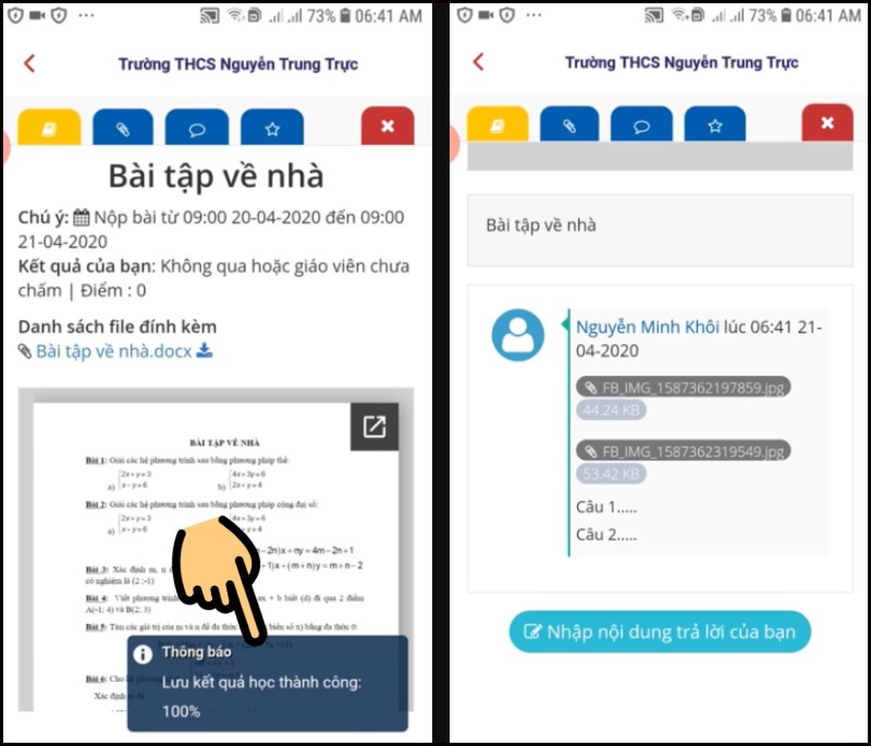 Xem thông báo Lưu kết quả học thành công: 100%