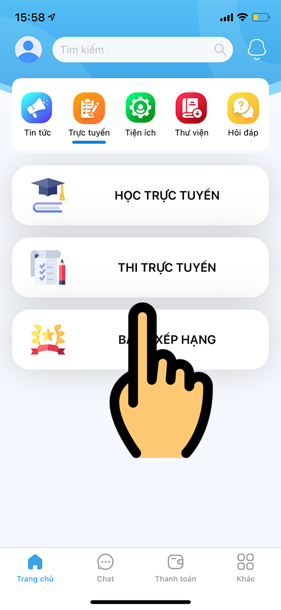 chọn menu Trực tuyến