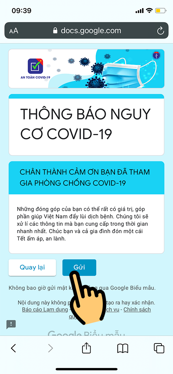 Nhấn Gửi để nộp báo cáo