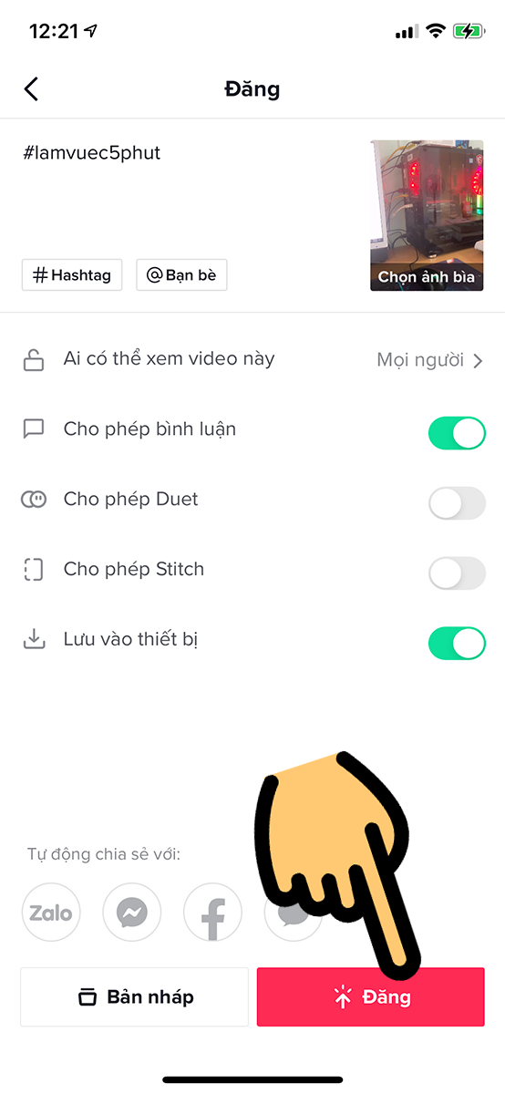 Tải l&ecirc;n Tiktok