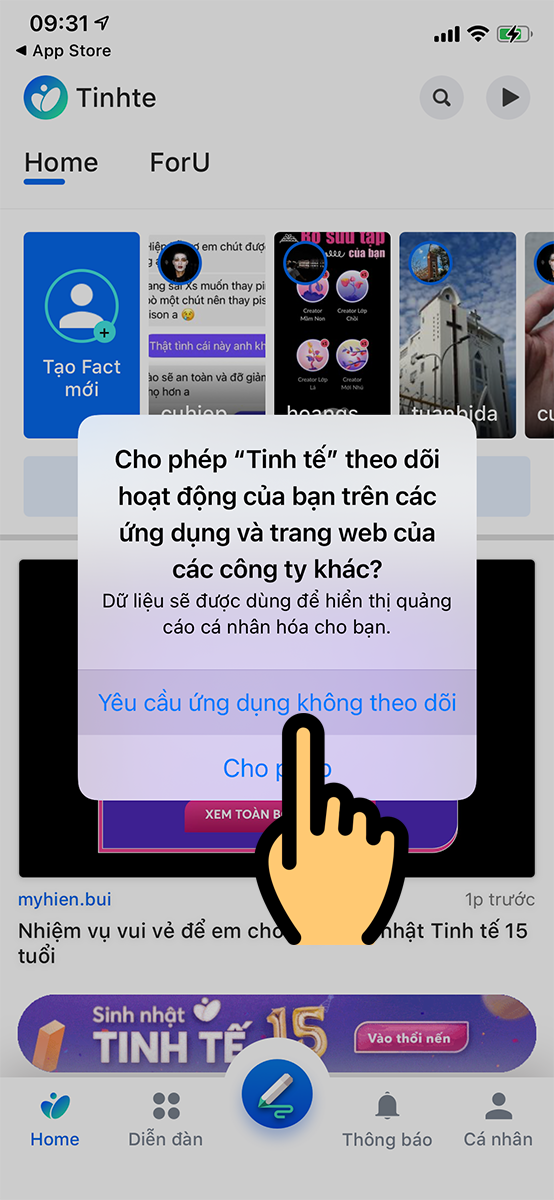 Yêu cầu ứng dụng không theo dõi