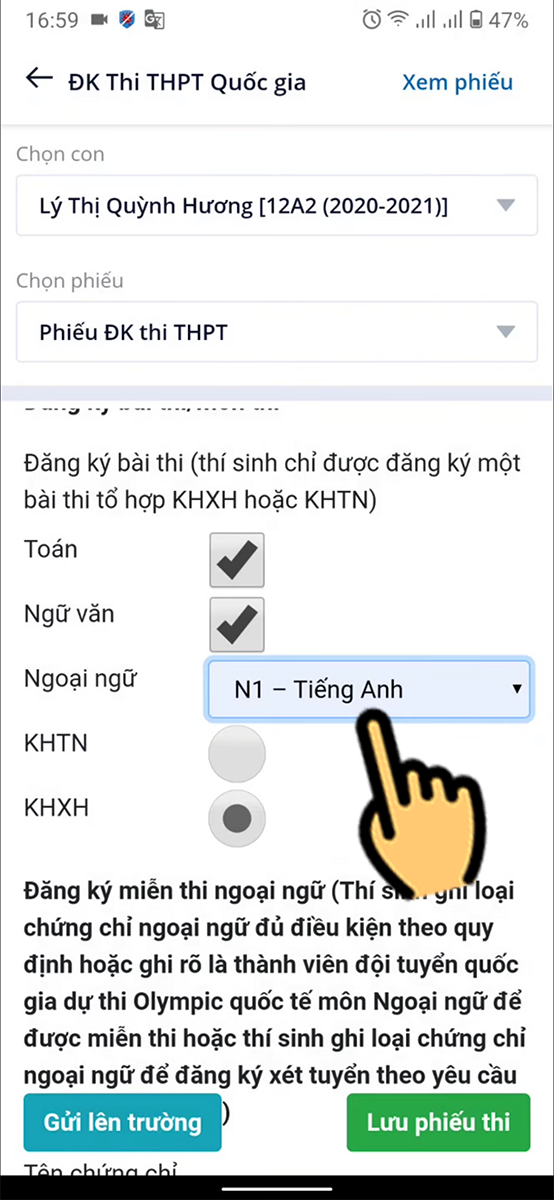 Chọn tổ hợp các môn thi