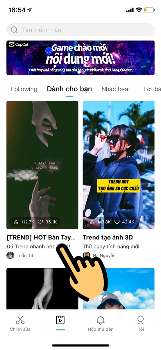 Chọn mục Trend bàn tay Chọn mục Trend bàn tay