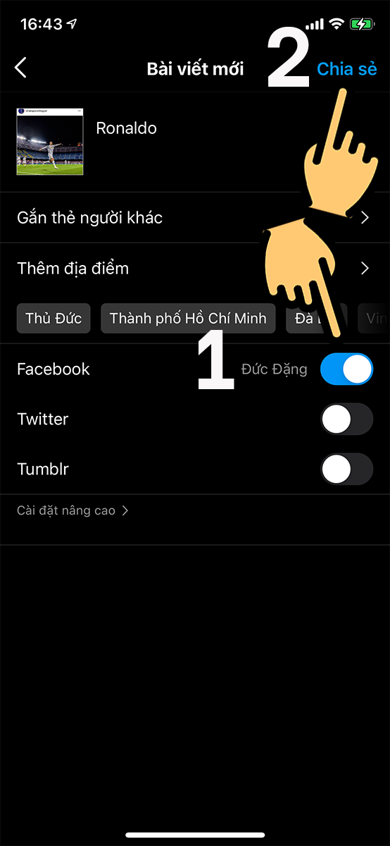 Gạt thanh trượt ở n&uacute;t Chia sẻ l&ecirc;n Facebook