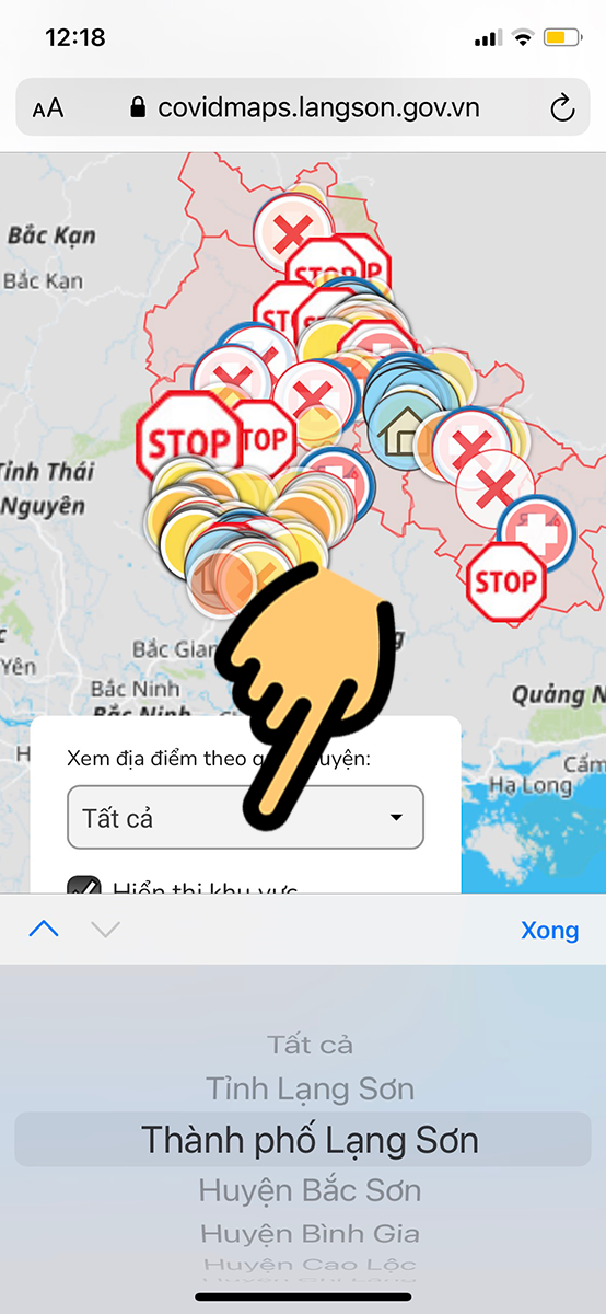 Chọn thành phố/huyện để xem chi tiết bản đồ Covid-19