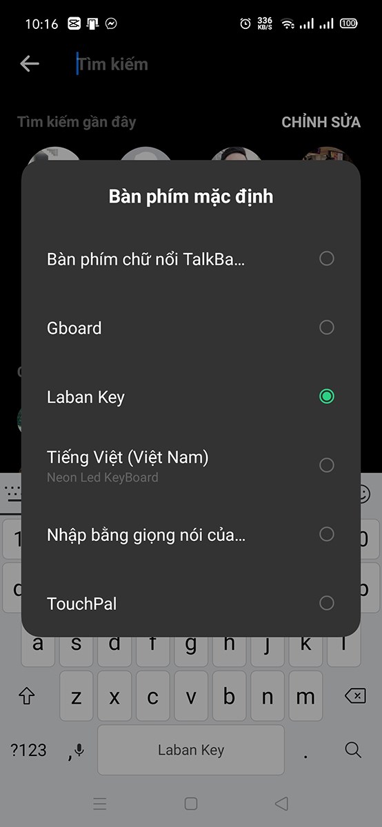 Chọn bàn phím bạn muốn sử dụng