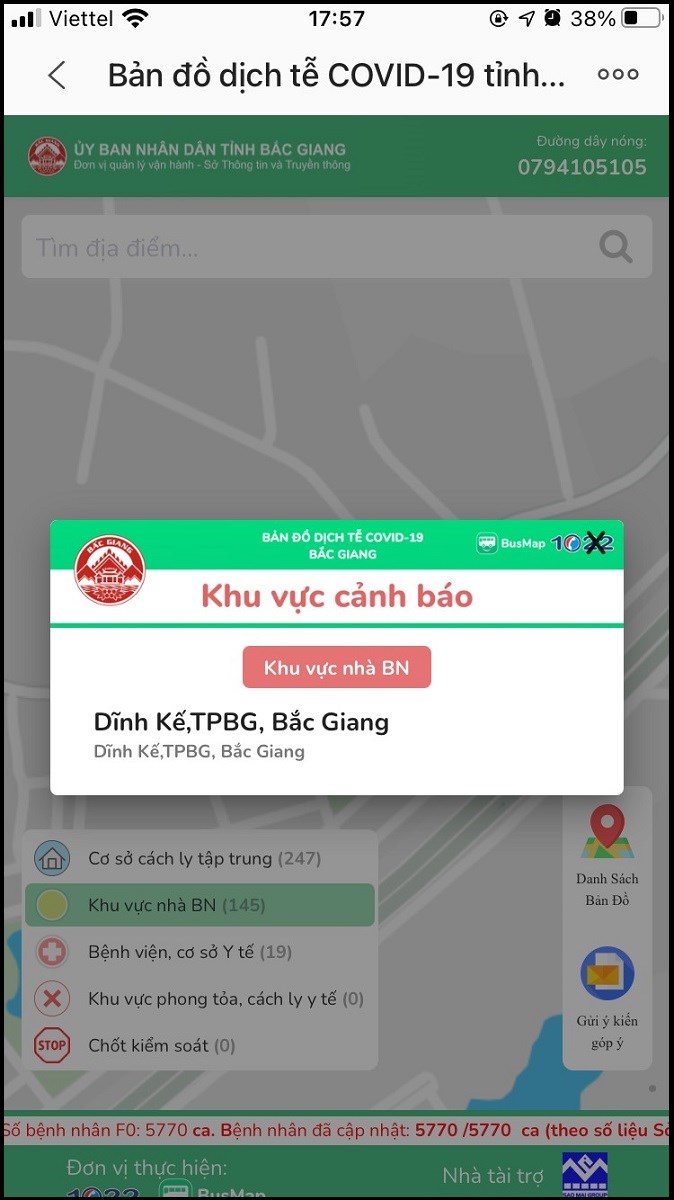 Xem Địa chỉ khu vực nhà bênh nhân nhiễm Covid-19