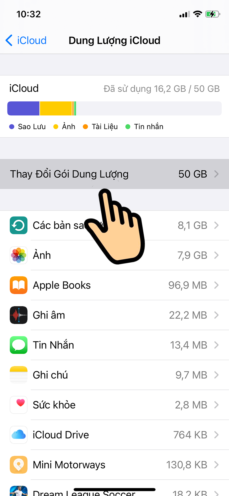 Chọn Thay đổi dung lượng.