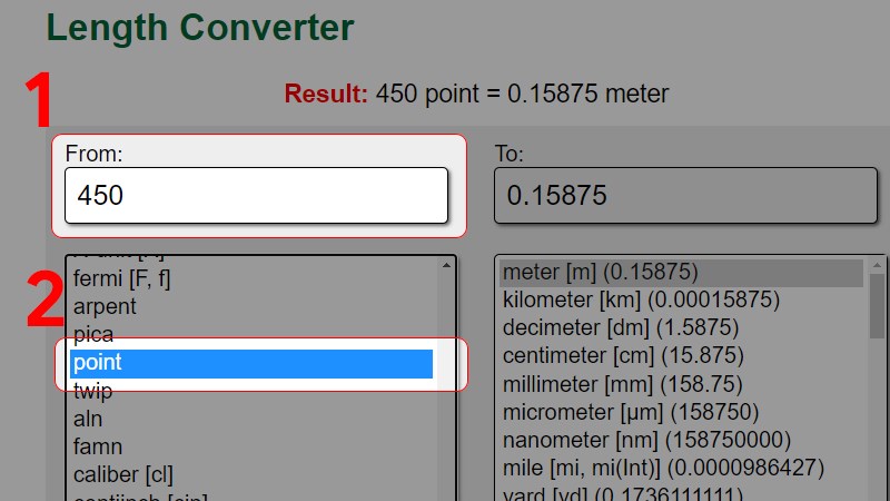 Nhập số lượng vào ô trống From > Nhấn chọn đơn vị point (pt)