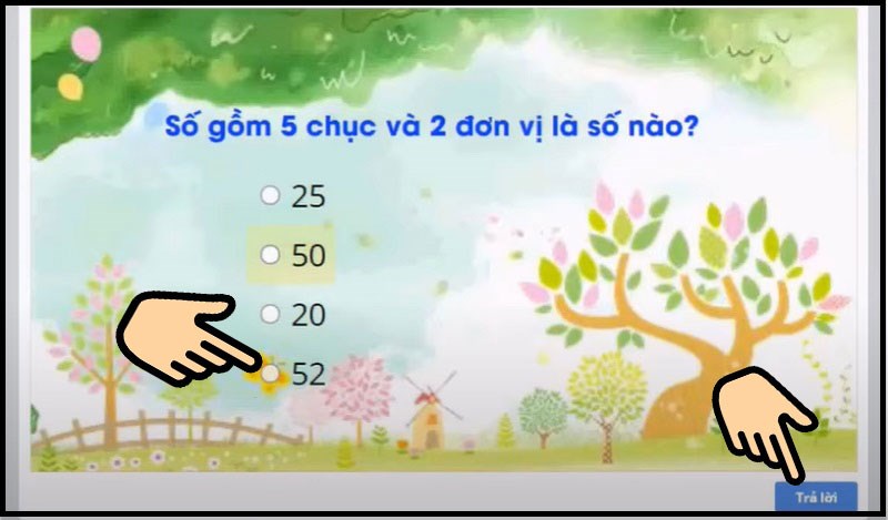 Ho&agrave;n th&agrave;nh b&agrave;i tập tương t&aacute;c bằng c&aacute;ch chọn đ&aacute;p &aacute;n v&agrave; bấm trả lời
