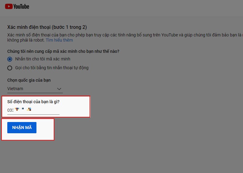 Nhập số điện thoại và nhấn Nhận mã Nhập số điện thoại và nhấn Nhận mã