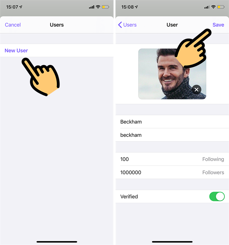 Nhấn chọn New User để tạo tài khoản cho người nổi tiếng