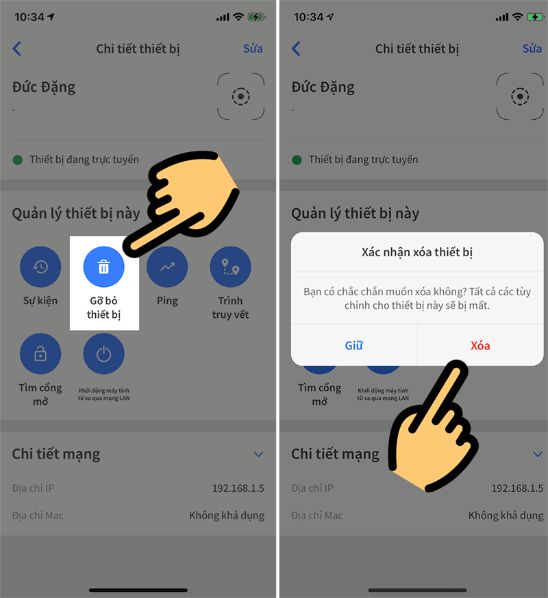 xóa thiết bị truy cập