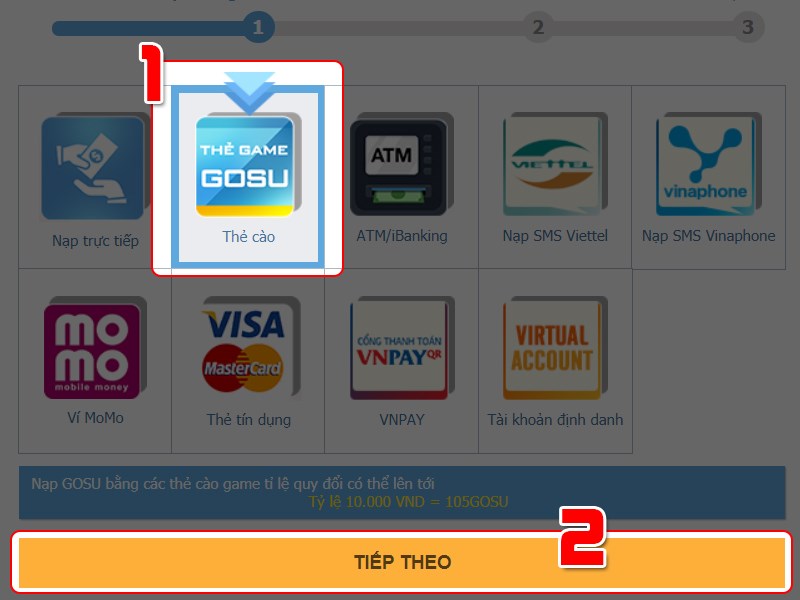 Chọn phương thức nạp thẻ c&agrave;o